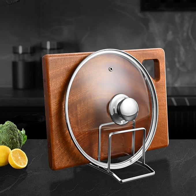 Pot Lid Holder and Cutting Board Organizer, Stainless Steel Kitchen Storage Rack for Lids and Boards, Space-Saving Cooling Rack Organizer for Countertop and Cabinet, Chopping