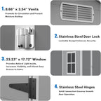 4x3 FT Outdoor Storage Shed, Resin Shed with Sloped Roof and Rain Holes, Storage Shed with Lockable Door and Transport Ramp, with Window＆Vent,Suitable for Backyard, Garden, Patio, Lawn, Gray
