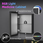 Medicine Cabinet with Lights, 16×24 Inch Lighted Wall Mounted Bathroom Mirror with Storage, LED Bathroom Cabinet with RGB Backlit and Front Lighted, Defogger, 3 Light Colors Dimmable