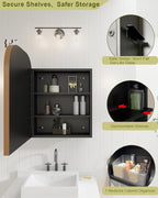 20"x30" Vintage Arched Bathroom Medicine Cabinet with Mirror, Hand-Painted Flower on Aluminum Frame Art Decor Medicine Cabinets Recessed / Wall Mounted, 2 Stable & Removable Shelves and 1 Organizer