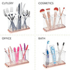 mDesign Plastic Organizer Cup Holder, Divided Storage Organizer for Desks, Office, Tables, Workspaces - Stores Pen, Pencils, Markers, Scissors - 3 Sections - Clear/Rose Gold