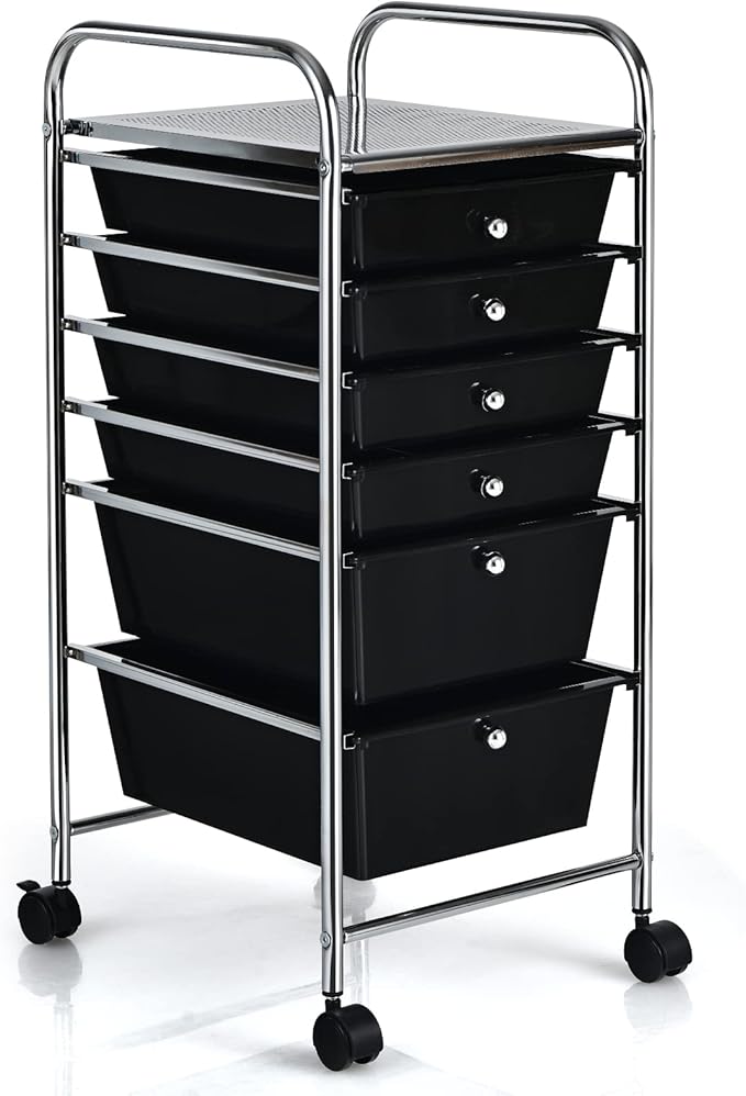 GOFLAME 6-Drawer Rolling Storage Cart, Multifunctional Art Craft Organizer, Mobile Utility Storage with Removable Drawers & Lockable Wheels, Craft Cart for Home Office, School, Black