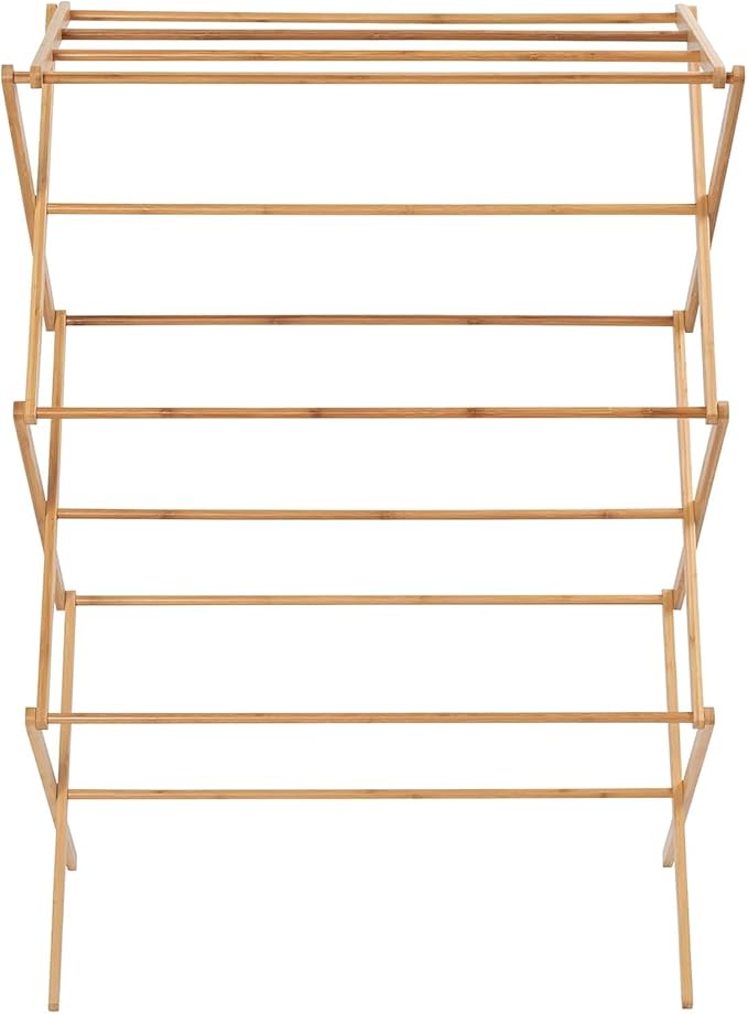Collapsible Bamboo Drying Rack – Foldable Laundry Drying Stand for Indoor/Outdoor Use – Space-Saving Clothes Rack for Towels, Blankets & Delicates