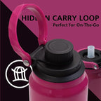 Greylock 20 oz Insulated Water Bottle with Straw Lid, Reusable Stainless Steel Sports Water Bottles with Foldable Handle, Leak Proof, Double-Wall Vacuum Insulation, 24 Hours Cold(Raspberry Ridge)