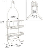 iDesign - 61974 York Metal Wire Hanging Shower Caddy, Extra Wide Space for Shampoo, Conditioner, and Soap with Hooks for Razors, Towels, and More, 10" x 4" x 22", Pearl White