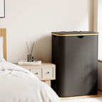 SpaceAid Double Laundry Hamper 2 Section with Lid and Removable Laundry Bags, 160L Clothes Basket with Bamboo Handles, Large Collapsible Hamper for Bedroom, Bathroom, Dorm, Laundry Room - Black