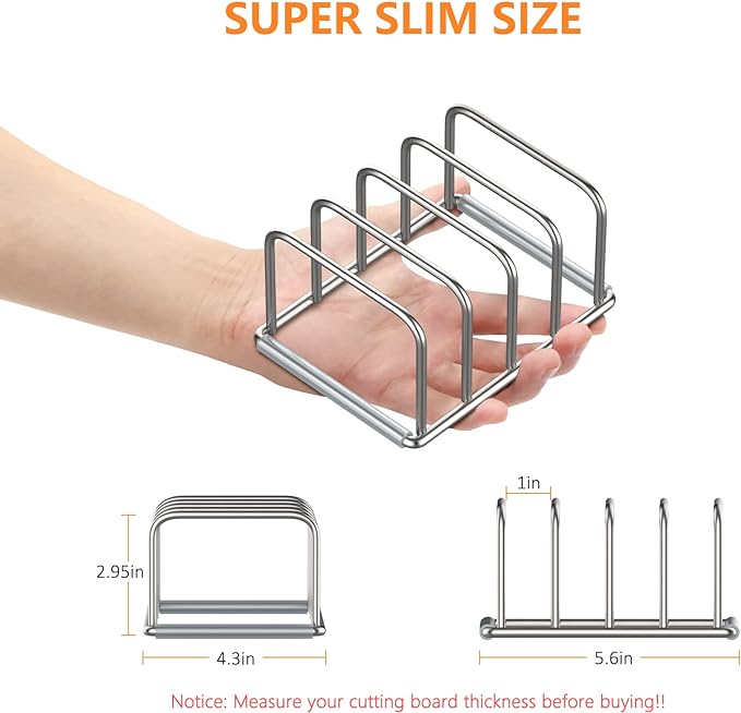 Cutting Board Holder, 2PSC Cutting Board Organizer Rack, 304 Stainless Steel Cookie Sheet Baking Pan and Tray Organizer for Kitchen Cabinet and Pantry Storage (1.0 Inch Width Slots)