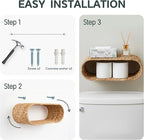 Wicker Wall Shelf,16.5'' Cute Boho Rattan Wall Mounted Shelves for Toilet Paper Storage,Plant, Book, Decorative,Natural Water Hyacinth Floating Shelves for Bathroom Decor,Nursery,Living Room