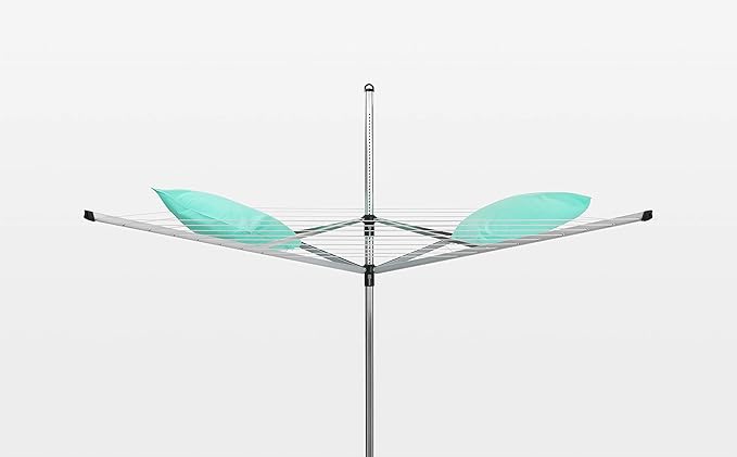 Brabantia Lift-O-Matic Outdoor 4 Arm Clothesline (164 ft/Ø 1.8") Height Adjustable, Folding Clothes Drying Rack + Ground Spike & Cover (Gray)