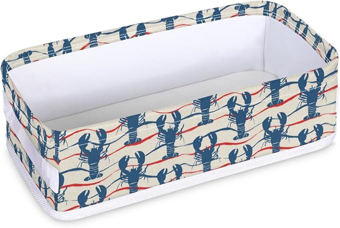 Lobster Pattern Bathroom Basket Foldable Toilet Tank Topper Paper Basket Waterproof Fabric Storage Organizer Bins Decorative Open Storage for Home Closet Containers Cabinet Set of 2