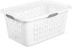 Sterilite Laundry Basket, Plastic Clothes Hamper, Large Rectangle Bin with Comfort Grip Handles and Reinforced Rim, 2 Bushel Capacity, White, 6 Pack