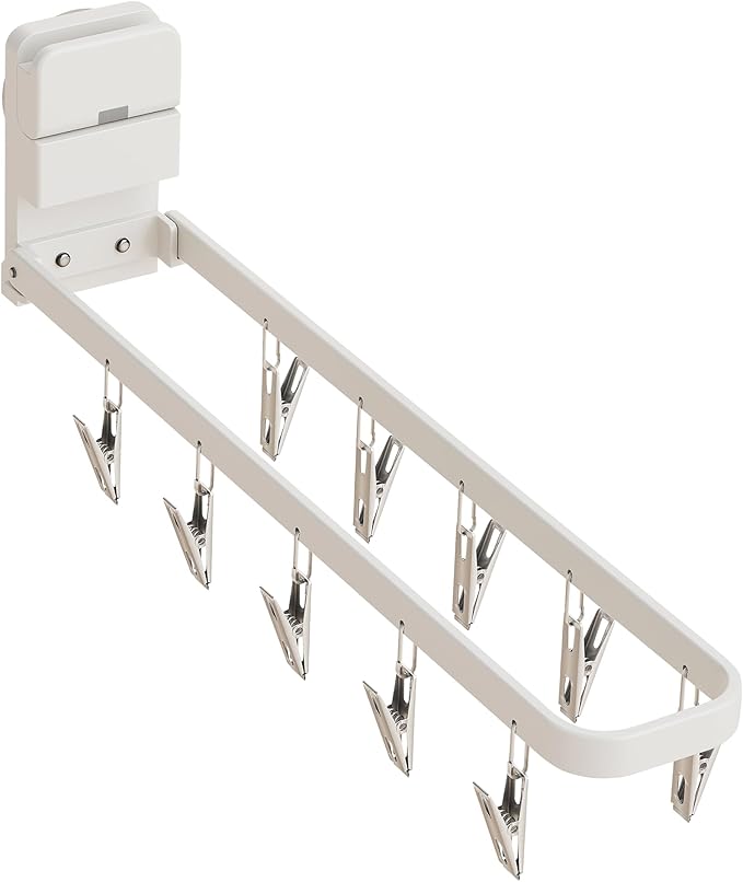 1 Pack Wall Mounted Suction Cup Clothes Drying Rack with 10 Clips, Portable & Collapsible Sock Hanger for Drying Socks, Bras, Underwear, Baby Clothes, Towels