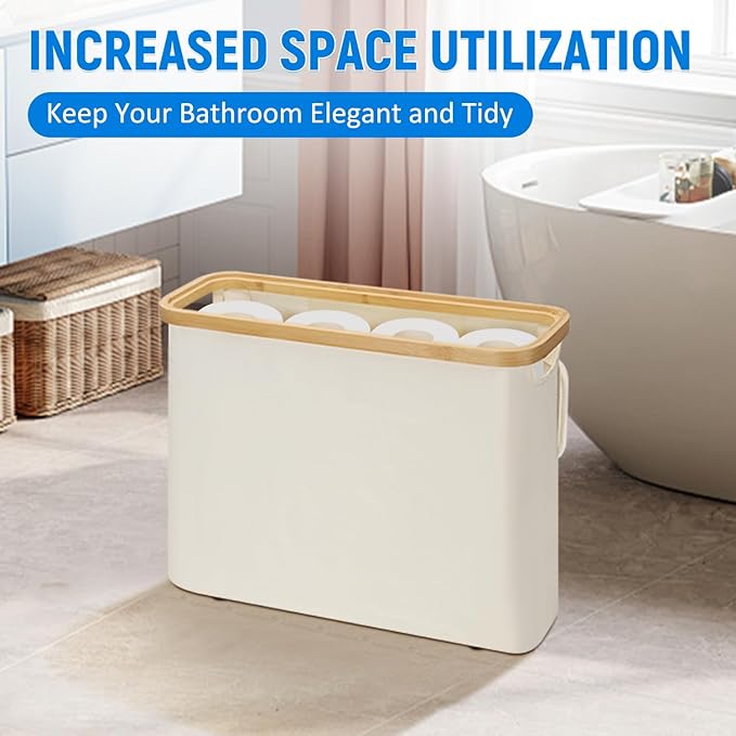 TACGEA Toilet Paper Storage Basket, Toilet Paper Container with Lid, Bathroom Organizer Hold up to 9 Mega Rolls or 12 Regular Rolls, Beige