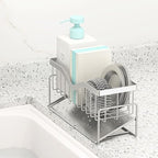 Kitchen Sink Caddy Sponge Holder, Quick Draining, SUS 304 Stainless Steel Sponge Organizer, Basket for Cleaning and Scrub Tool, Kitchen Sink Brush Caddy Holder