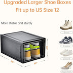 12 Pack Shoe Boxes Stackable,Upgraded Sturdy Shoe Storage Boxes with Clear Magnetic Door,Multifunctional Sneaker Storage, Shoe Box Organizer Fit up to US Size 12 Gray(13.8”x 9.84”x 7.1”)