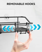 Nieifi Shower Caddy Shelf with Hooks Storage Rack Organizer Adhesive Stainless Steel Without Drilling for Bathroom, Lavatory, Washroom, Restroom, Shower, Toilet, Kitchen - 2 Pack (Black)