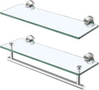 KES Glass Shelves for Bathroom, 16-Inch Glass Floating Bathroom Shelf with Bar 2 Pack Wall Mount SUS 304 Stainless Steel Brushed Finish, A2022S41-2-C1
