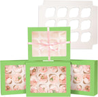 Bakepacker 12 Cupcake Containers 10-Packs Avocado Cupcake Box Cupcakes Carrier, 12 Cupcake Boxes with Window 13"x10"x3.5"（Auto-pop up）