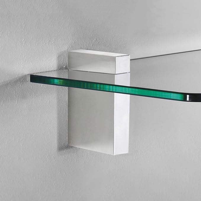 Glass Shelves - Tempered Safety Glass Shelves for Bathroom, Choose Over 20 Shelf Brackets and Multiple Shelf Sizes - Cuadro Maxi Style - 31.5 x 11.8 in - Chrome Clip