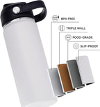 18oz Insulated Stainless Steel Water Bottle, Wide Mouth Double Wall Vacuum, Silicone Straw, Sweat & Leak Proof, BPA Free Insulated Water Flask for Travel, Keep Cold 24h Hot 12h, White