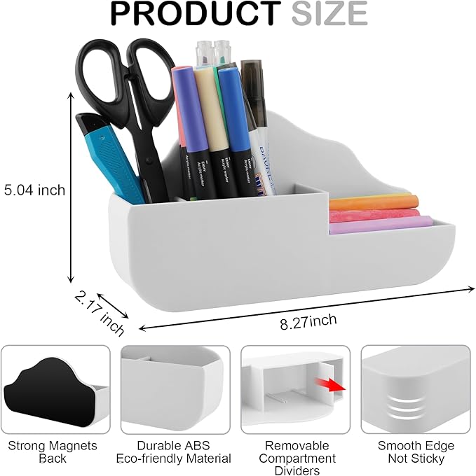 Cloud Style 3 Compartment Magnetic Dry Erase Marker Holder, Pen Pencil Organizer for Refrigerator, Whiteboard, Locker Accessories