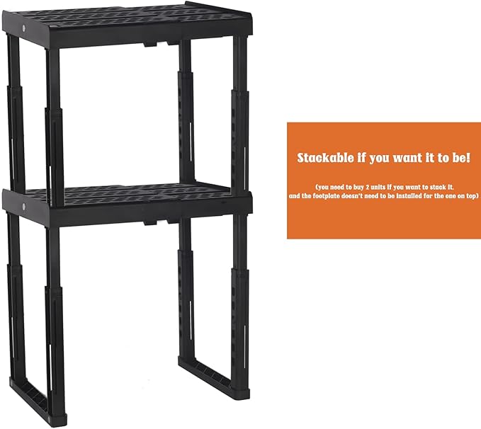 Locker Shelf for School Locker Adjustable Height and Width, Locker Organizer Shelf Stackable Locker Tools for Gym Lockers, Office, Back to School Essentials, Black