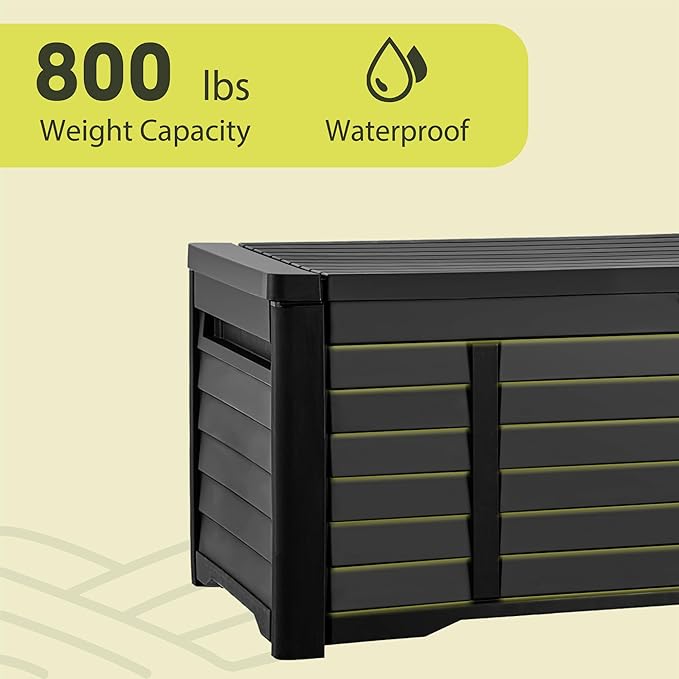 YITAHOME 150 Gallon Large Outdoor Storage Deck Box, Waterproof Cushion Storage Bench with Lockable Lid for Patio, Pool Supplies, Garden Tools, Resin, Black