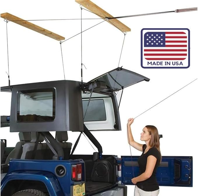 HARKEN - Truck Cap Overhead Garage Storage Hoist, Self-Leveling, Safe Anti-Drop System, Easy One-Person Operation, Smart Garage Organization - 7806