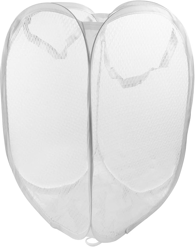 2 Pack Foldable Pop-Up Laundry Hamper, Collapsible Mesh Clothes Basket Laundry Baskets with Carry Handles(White)