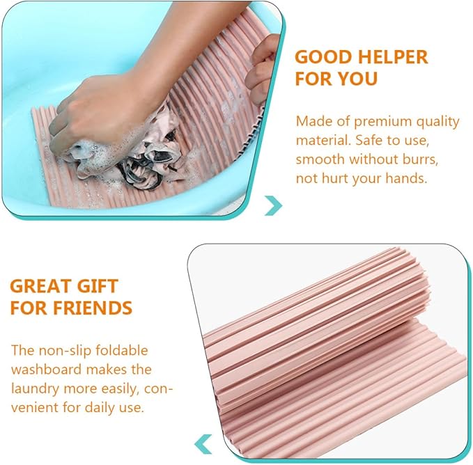 Folding Silicone Non-Slip Small Laundry Washing Board Household Hand Wash Scrubbing Mat with Drainage Pink