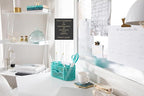 BLU MONACO Aqua Desk Organizer | Metal Stationery Holder With Drawer and Eight Compartments | Desktop Storage for Home Office or Study Space | 4.3”D x 9.3”W x 4”H Workspace Organizer