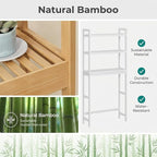Over the Toilet Storage, 3-Tier Bamboo Bathroom Organizer with Adjustable Shelf, Space-Saving Rack, 66.9" Tall (Grey)