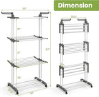 Giantex Foldable Clothes Drying Rack, Oversized 4-Tier Collapsible Laundry Rack w/ 3 Retractable Trays, Hanger Holders, Moveable Laundry Garment Dryer Stand w/Wheels for Indoor Outdoor Use