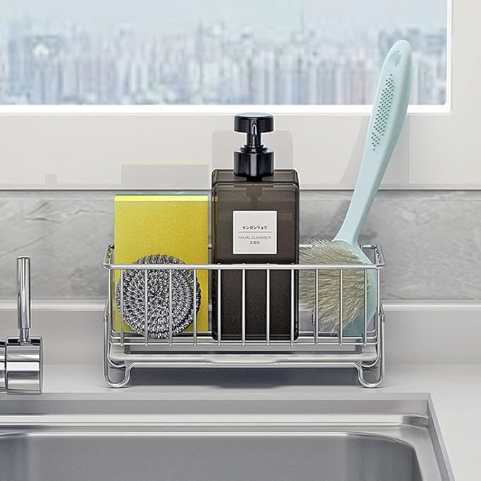 Kitchen Countertop Sponge Holder, SUS 304 Stainless Steel Dish SoapOrganizer, Basket for Cleaning and Scrub Tool, Kitchen Sink Brush Caddy Holder