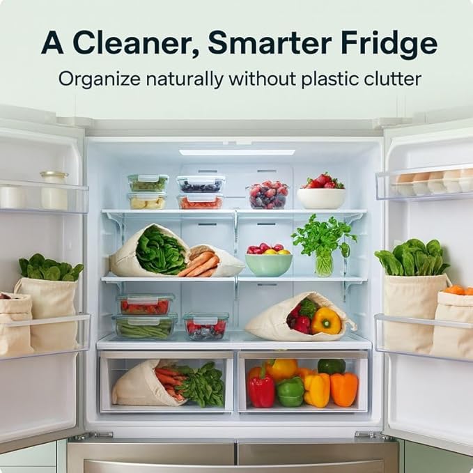 100% Reusable Cotton Produce & Bread Storage Bags, Pack of 6 (2 L, 2 M, 2 S), Breathable Muslin, Vegetable, Fruit Bags with Drawstring | Eco-Friendly Fridge & Kitchen Storage | Reusable, Eco-Friendly | Pure Cotton Material, Breathable Material, Reusabl...