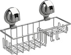 Suction Cup Shower Shelf, Shower Caddy Soap Dish with Hooks for Sponge, Rust Proof 304 Stainless Steel, Silver