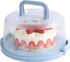 FEOOWV Plastic Small Cake Carrier Holder Round Container with Handle Suitable for 6~8 inch Diameter and 4 inch Height Small Cake (Blue)