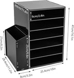 Literature Organizers With Side Storage cabinet, 6 Compartments Office Mailbox with Adjustable Shelves, PVC Board Literature Sorter for Office, Home, Classroom, Mailrooms Organization, Black