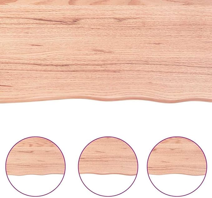 vidaXL Solid Oak Wood Bathroom Countertop, Light Brown, 47.2"x11.8"x(0.8"-1.6"), Treated Surface, Live-Edge Design, Versatile and Durable