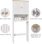 Over The Toilet Storage Cabinet for Small Bathrooms, Freestanding Space Saver with Double Doors & 2 Fixed Shelves, Stable Wood Organizer with Anti-Tip Kit, Fits 33-Inch Clearance, White