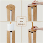 Gobam Bamboo Toilet Paper Storage with Dual-Use Lid, Freestanding Bathroom Tissue Organizer with Viewing Slot, Built-In Handle, Anti-Slip Base, Compact Toilet Paper Holder Stand for up to 3 Mega Rolls