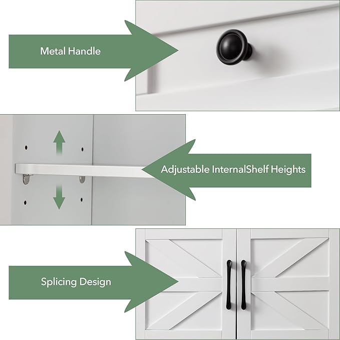 Bathroom Wall Cabinet, 23" x 25" Farmhouse Over The Toilet Storage with Motion LED Light & Safety Drawers, Wooden Medicine Cabinet, Water-Resistant White Organizer (9" Depth)