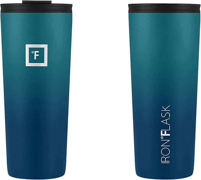 IRON °FLASK Classic Tumbler - Vacuum Insulated Stainless Steel Water Bottle, Double Walled, Drinking Cup, Insulated Travel Mug (Dark Night, 24 oz Solid Lid)