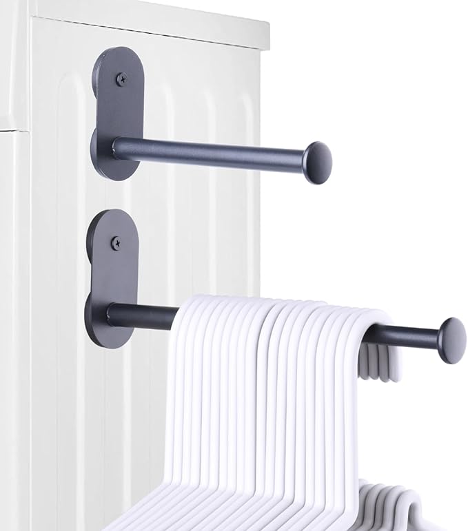Extendable Magnetic Hanger Holder for Laundry Room, Clothes Hanger Orangizer Rack for Side of Washer or Dryer, Space Saving Laundry Storage, Black Pack of 2