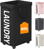 Laundry Basket with Wheels, 90L Rolling Laundry Hamper with Wheels, Large Clothes Hamper on Wheel with Removable Mesh Bag for Bedroom, Dorm Room Essentials, Black