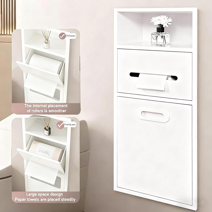 Stainless Steel Shower Nich, 25.4X11.2IN Recessed Waterproof Bathroom Niche, Built-in Trash Can Alcove, Toilet Paper Toiletries Storage Rack for Kitchen Living Room Bedroom Hotel Residential