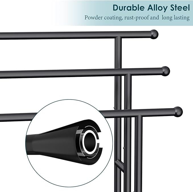 Kayfia 40" H Free Standing Towel Rack, 3 Tier Alloy Steel Stand with Basket, Blanket Drying and Display Rack for Oversized Bath Towels Bathroom Accessories, Next to Tub or Shower