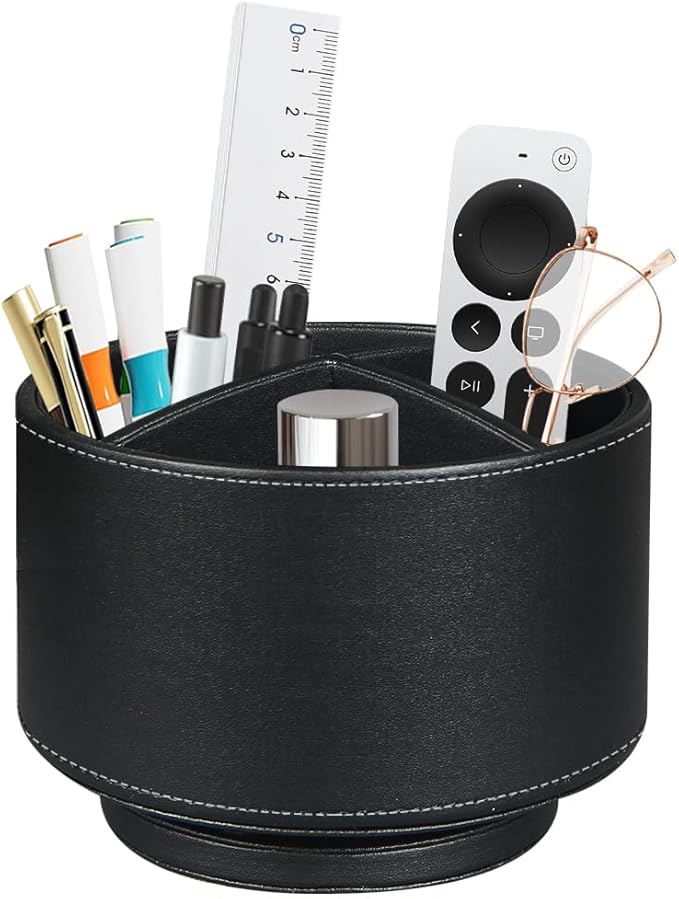 TV Remote Control Holder for Table, 360 Swivel Pen Holder for Desk Organizers and Accessories, Nightstand Organizer Caddy for Media Controllers/Office Supplies, Bedside Decorations for Living Room