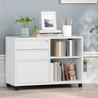 MIIIKO File Cabinet 3 Drawer, White Filing Cabinets with Shelf, Home Office Rolling File Storage Cabinet with Lock, Metal Printer Stand with Casters Office Storage A4, Letter Legal File Folders