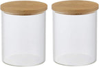 Glass Qtip Holder with Vanity Tray, Apothecary Jars Bathroom Accessories Bathroom Canisters Organizer Countertop Q Tip Holder for Cotton Ball Round Swab Pad Hair Ties Floss Perfume Jewelry